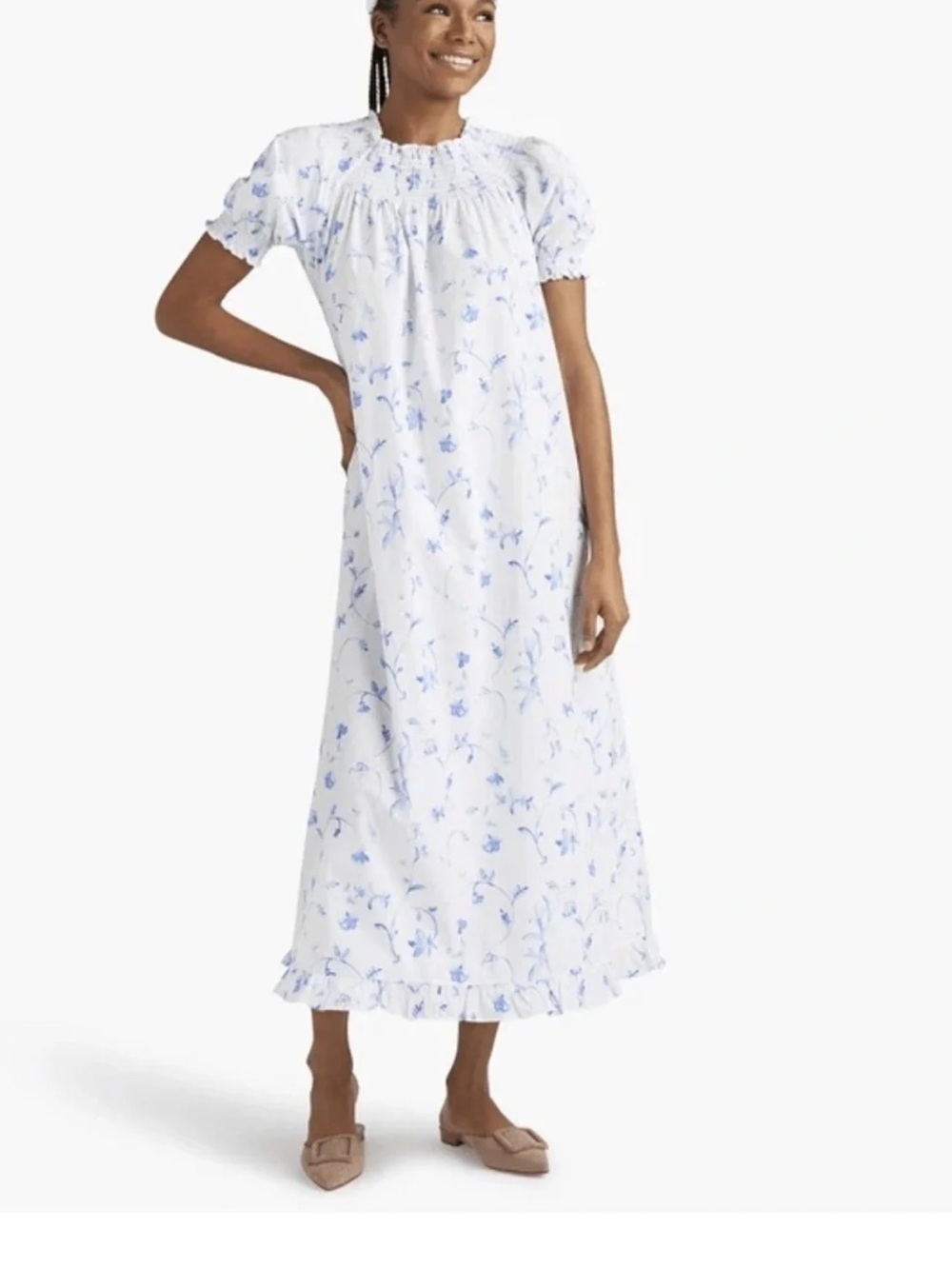 Hill House Caroline Nap Dress in Blue Botanical Floral, S